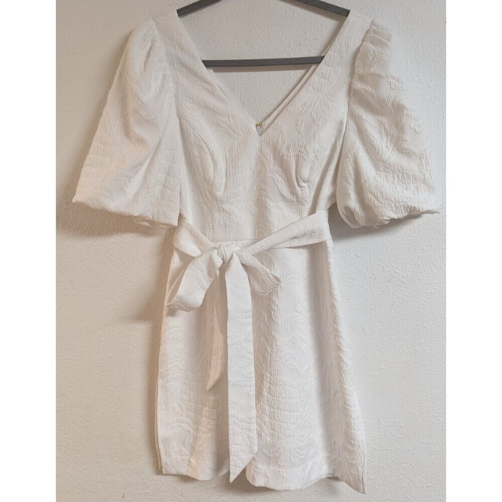LILLY PULITZER "Kirrabelle" V-Neck Puff Sleeve Skirted Romper Dress Side Slits 4 - Picture 2 of 16